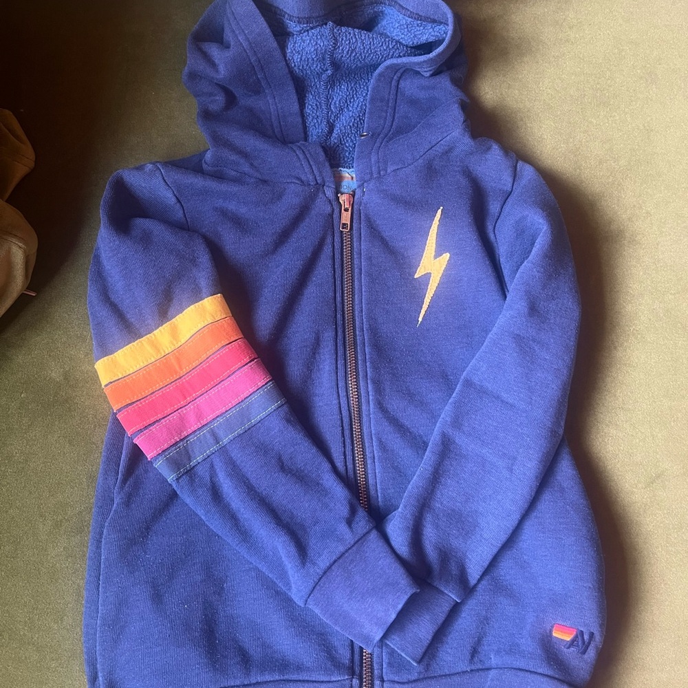 Aviator Nation Kids Blue Hoodie sweatshirt Sz. 8 with Lightning Bolt